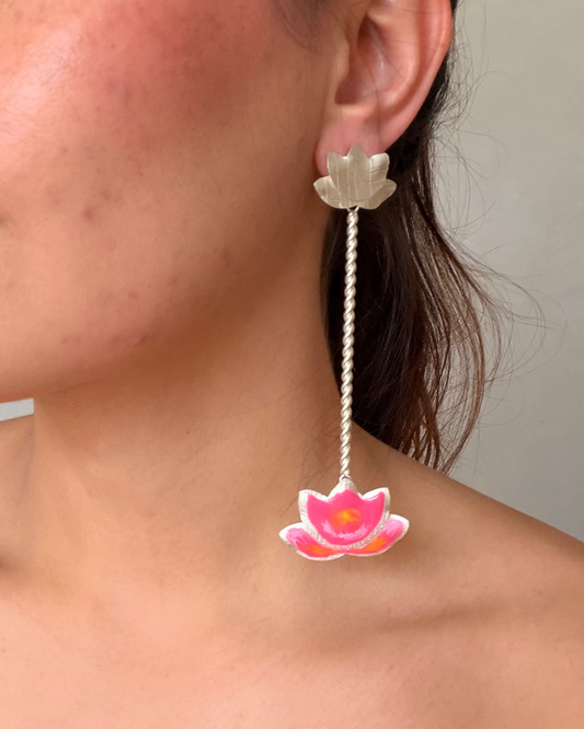 ARETES FLOR ROSADOS SILVER
