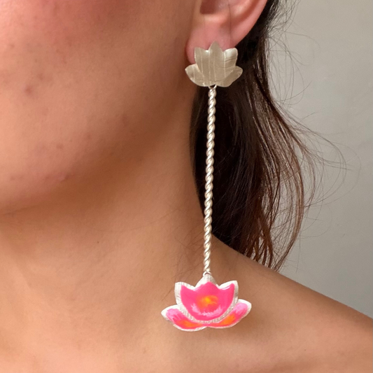 ARETES FLOR ROSADOS SILVER